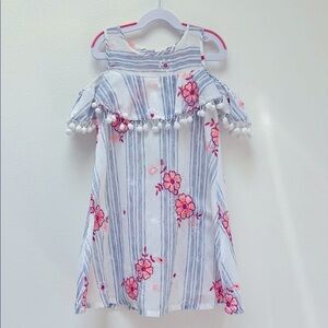 Floral Off-Shoulder Dress with Pom-Poms